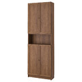 BILLY / OXBERG Bookcase w doors/extension unit, brown walnut effect, 80x30x237 cm