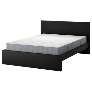 MALM Bed frame with mattress, black-brown/Valevåg medium firm, 140x200 cm