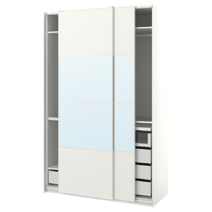 PAX / MEHAMN/AULI Wardrobe combination, white/mirror glass, 150x66x236 cm