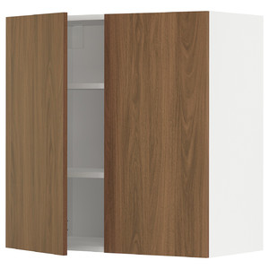METOD Wall cabinet with shelves/2 doors, white/Tistorp brown walnut effect, 80x80 cm