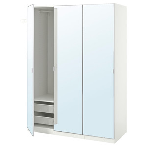 PAX / ÅHEIM Wardrobe combination, white/mirror glass, 150x60x201 cm