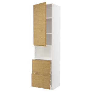 METOD / MAXIMERA Hi cab f micro w door/2 drawers, white/Voxtorp oak effect, 60x60x240 cm