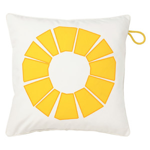 BRÖGGAN Cushion cover, in/outdoor, white/yellow, 50x50 cm