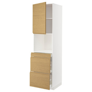 METOD / MAXIMERA Hi cab f micro combi w door/3 drwrs, white/Voxtorp oak effect, 60x60x220 cm