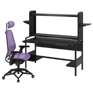 FREDDE / STYRSPEL Gaming desk and chair, black/purple