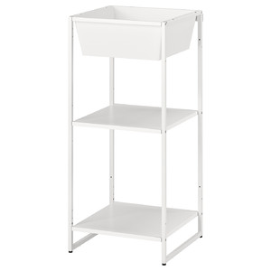 JOSTEIN Shelving unit with container, in/outdoor/metal white, 41x40x90 cm