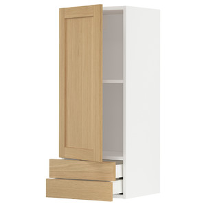 METOD / MAXIMERA Wall cabinet with door/2 drawers, white/Forsbacka oak, 40x100 cm