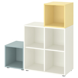 EKET Cabinet combination with feet, white light grey-blue/pale yellow, 105x35x107 cm