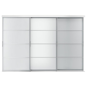 SKYTTA / SVARTISDAL Sliding door combination, aluminium/white paper, 301x205 cm