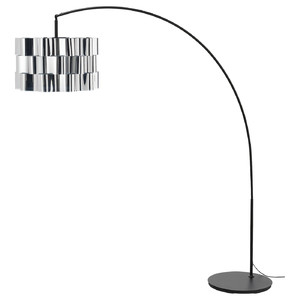 ÄLVSTARR / SKAFTET Floor lamp, arched, chrome effect/black