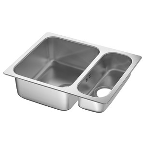 HILLESJÖN Inset sink 1 1/2 bowl, stainless steel, 58x46 cm
