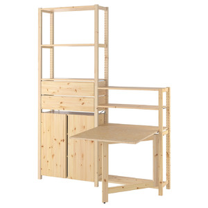 IVAR 2 sec/storage unit w foldable table, pine, 175x30x226 cm