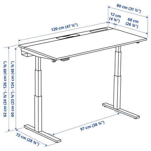 MITTZON Desk sit/stand, electric oak veneer/white, 120x80 cm