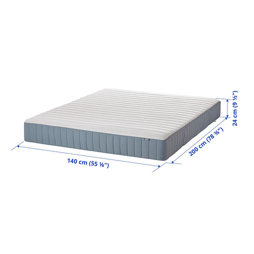 VALEVÅG Pocket sprung mattress, firm/light blue, 140x200 cm