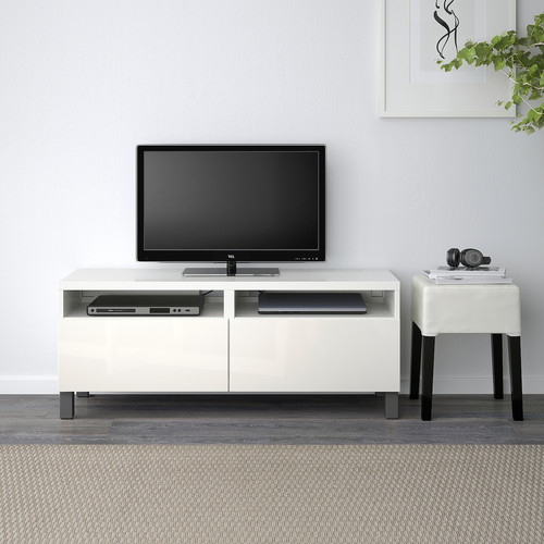 BESTÅ TV bench with drawers, white/Selsviken/Stubbarp dark grey, 120x42x48 cm