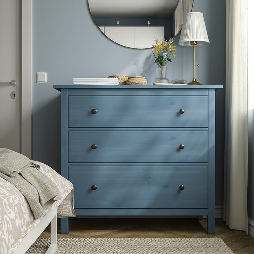 HEMNES Chest of 3 drawers, blue stain, 108x96 cm