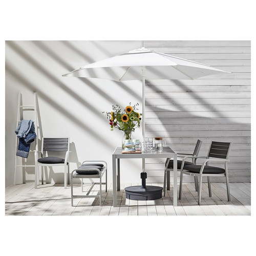 HÖGÖN Patio umbrella with base, white, Grytö dark grey, 270 cm