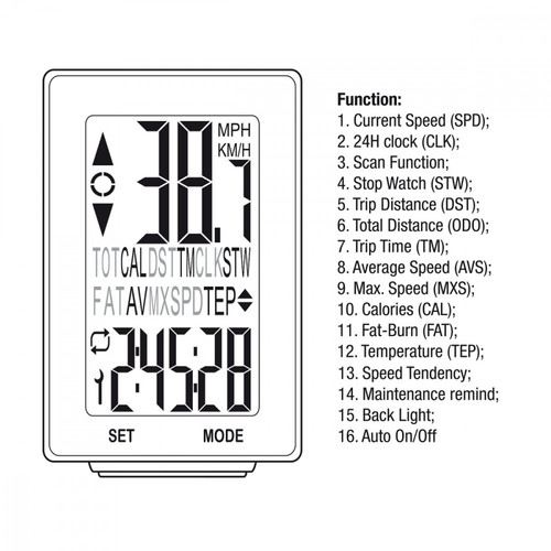 MacLean Wireless Bicycle Speedometer 16 Functions MCE310