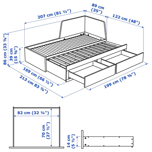 FLEKKE Day-bed w 2 drawers/2 mattresses, white/Vannareid firm, 80x200 cm
