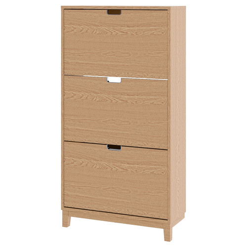 STÄLL Shoe cabinet with 3 compartments, oak veneer, 79x29x148 cm