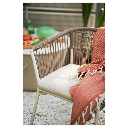 SEGERÖN Outdoor chair with armrests, white/beige/Frösön/Duvholmen beige