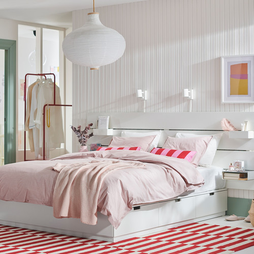 NORDLI Bed frame with storage and mattress, with headboard white/Valevåg medium firm, 160x200 cm