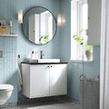 HAVBÄCK / ORRSJÖN Wash-stnd w doors/wash-basin/tap, white/black marble effect, 82x49x71 cm