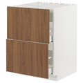 METOD/MAXIMERA Base cab f hob/int extractor w drw, white/Tistorp brown walnut effect, 60x60 cm