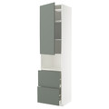 METOD / MAXIMERA Hi cab f micro w door/2 drawers, white/Nickebo matt grey-green, 60x60x240 cm