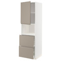 METOD / MAXIMERA Hi cab f micro w door/2 drawers, white/Upplöv matt dark beige, 60x60x200 cm