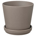 KLARBÄR Plant pot with saucer, in/outdoor grey-brown, 15 cm