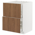 METOD/MAXIMERA Base cab f sink+2 fronts/2 drawers, white/Tistorp brown walnut effect, 60x60 cm