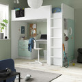 SMÅSTAD Loft bed, white light green/with desk with 4 drawers, 90x200 cm