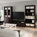HEMNES TV storage combination, black-brown, clear glass, 326x197 cm