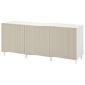 BESTÅ Storage combination with doors, white, Sutterviken/Kabbarp grey-beige, 180x42x74 cm