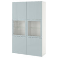 BESTÅ Storage combination w glass doors, white Selsviken/high-gloss light grey-blue, 120x42x193 cm