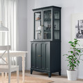 LOMMARP Cabinet with glass doors, dark blue-green, 86x199 cm