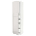 METOD / MAXIMERA Hi cab w 2 doors/4 drawers, white/Ringhult light grey, 60x60x220 cm