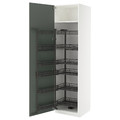 METOD High cabinet with pull-out larder, white/Nickebo matt grey-green, 60x60x220 cm