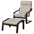 POÄNG Armchair and footstool, black-brown/Gunnared beige