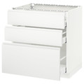 METOD / MAXIMERA Base cabinet with 3 drawers, white, Voxtorp matt white white, 80x60 cm