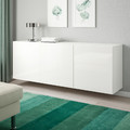 BESTÅ Wall-mounted cabinet combination, white/Selsviken high-gloss/white, 180x42x64 cm