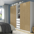 PAX / STORKLINTA Wardrobe combination, white/oak effect, 250x58x201 cm