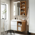 ÄNGSJÖN / BACKSJÖN Wash-stand/wash-basin/tap, high-gloss white/oak effect/white marble effect, 102x49x71 cm