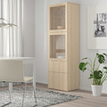 BESTÅ Storage combination w glass doors, white stained oak effect/Lappviken white stained oak eff clear glass, 60x42x193 cm