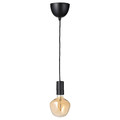 SUNNEBY / MOLNART Pendant lamp with light bulb, black bell-shaped/brown clear glass