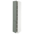 METOD High cabinet with shelves/2 doors, white/Nickebo matt grey-green, 40x60x220 cm