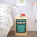 TROFAST Storage combination with box/trays, light white stained pine turquoise/grey, 32x44x52 cm