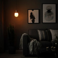 SKAFTET / MOLNART Pendant lamp with light bulb, brass-plated/tube-shaped white/clear glass