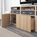 BESTÅ TV storage combination/glass doors, white stained oak effect/Lappviken white stained oak eff clear glass, 180x42x192 cm